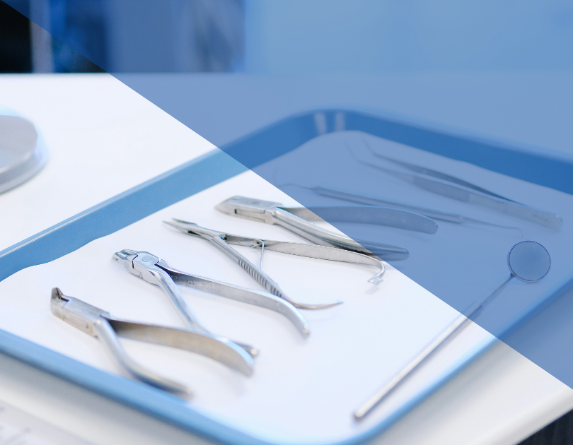 image of tools on a tray used in periodontal dentist treatment